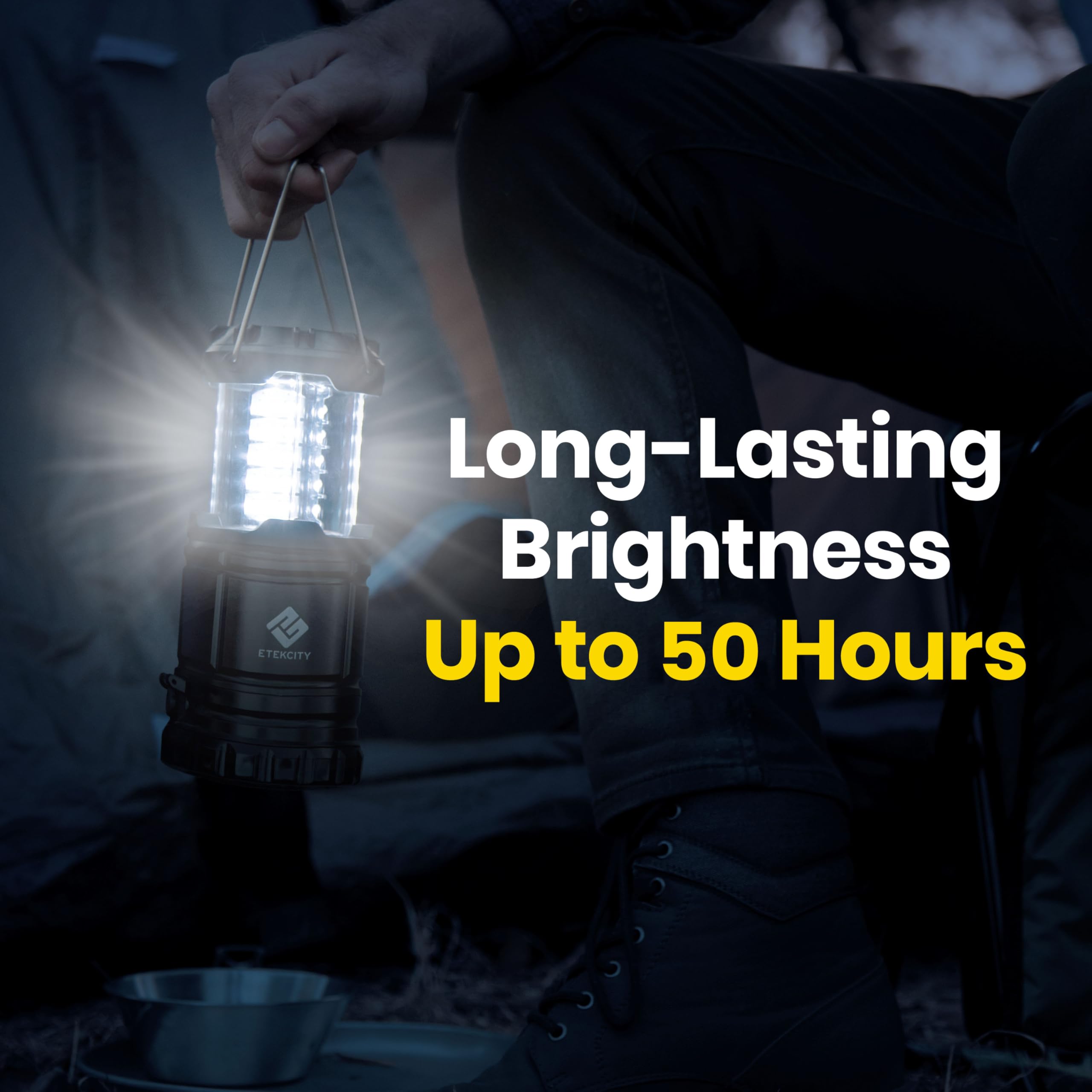 Etekcity linterna encendida dentro tienda ofreciendo luz 360 grados