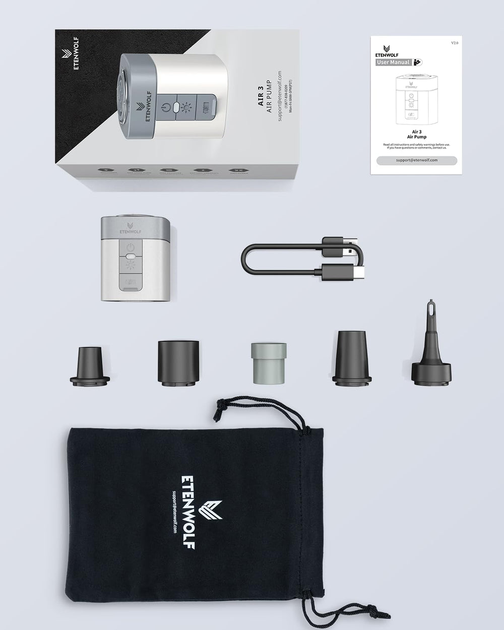 ETENWOLF AIR 3 colgado del gancho en mochila listo para viajar