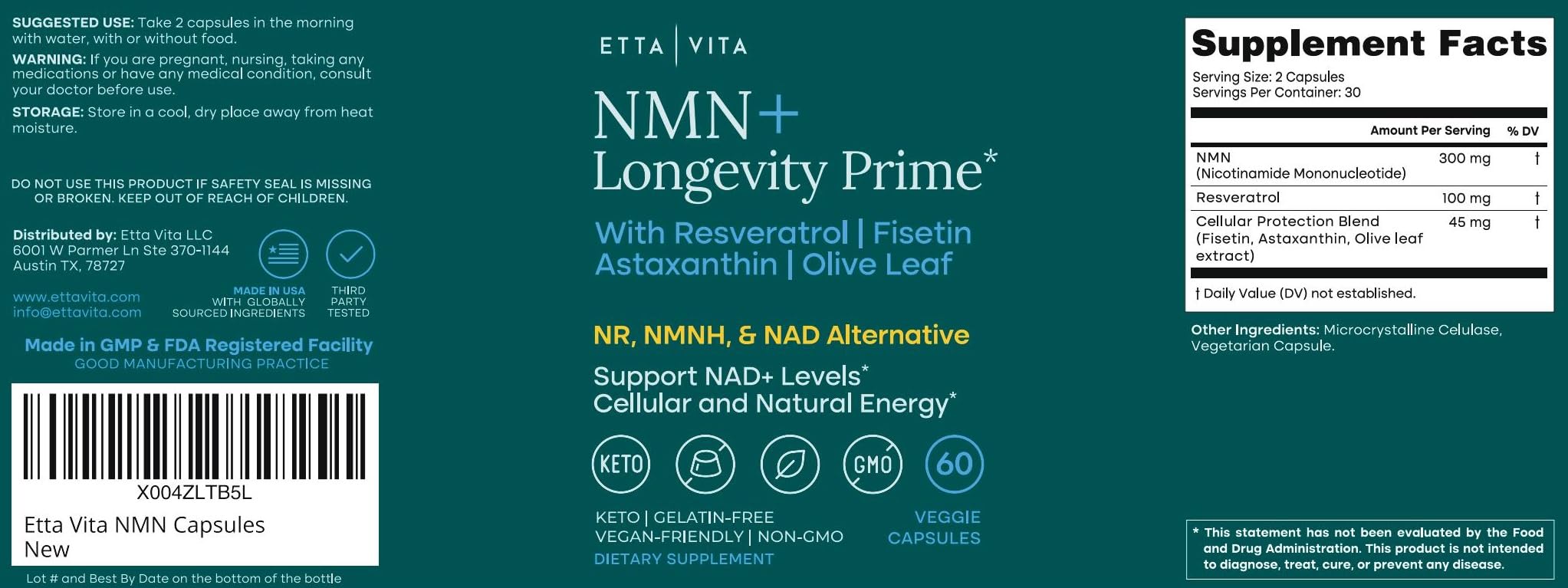 Etta Vita certificado de análisis disponible indicando pruebas de laboratorio