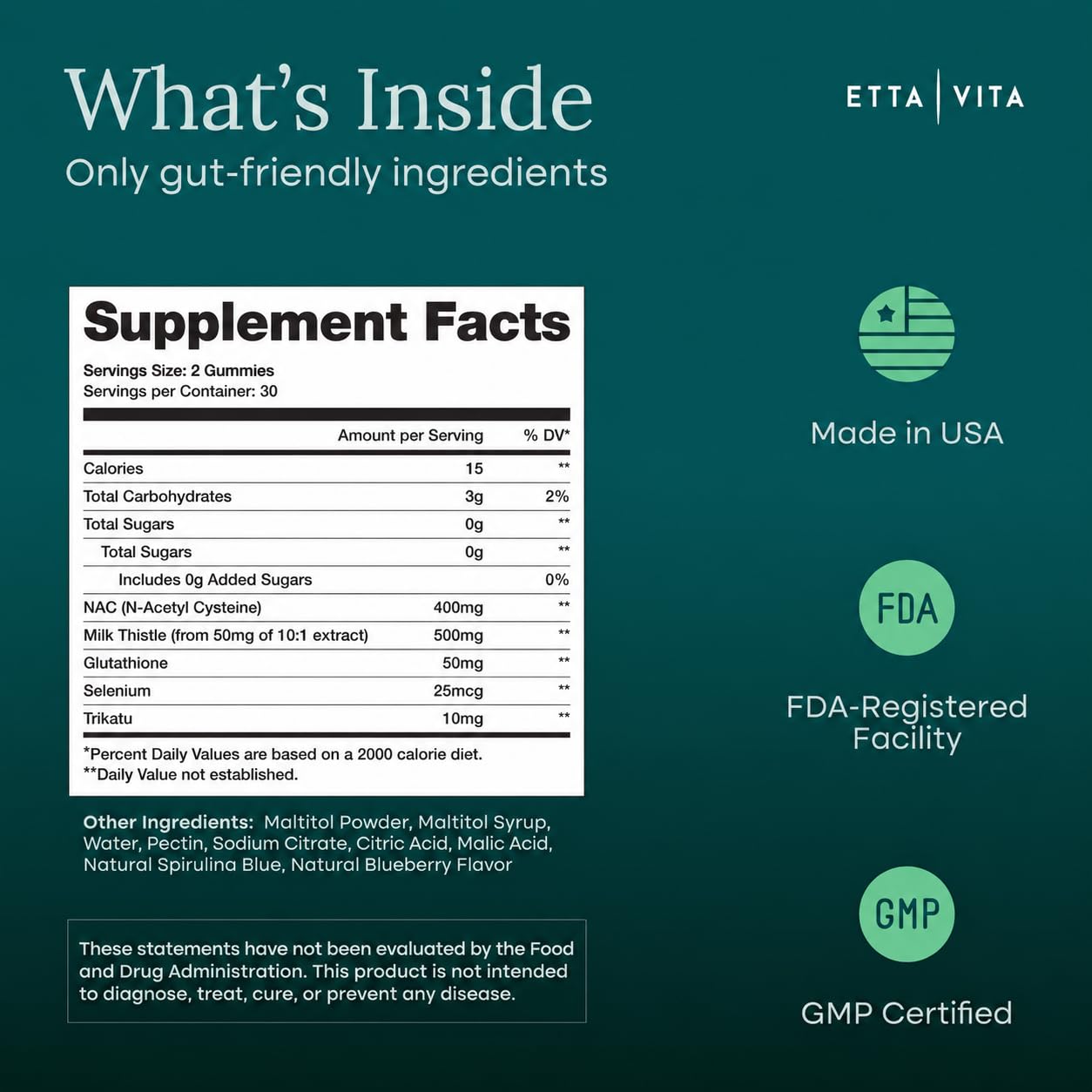 Etta Vita etiqueta de ingredientes legible con lista de componentes