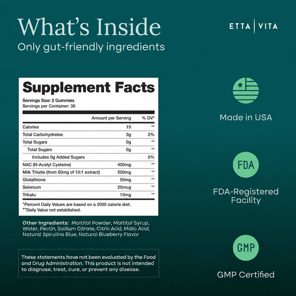 Etta Vita etiqueta de ingredientes legible con lista de componentes