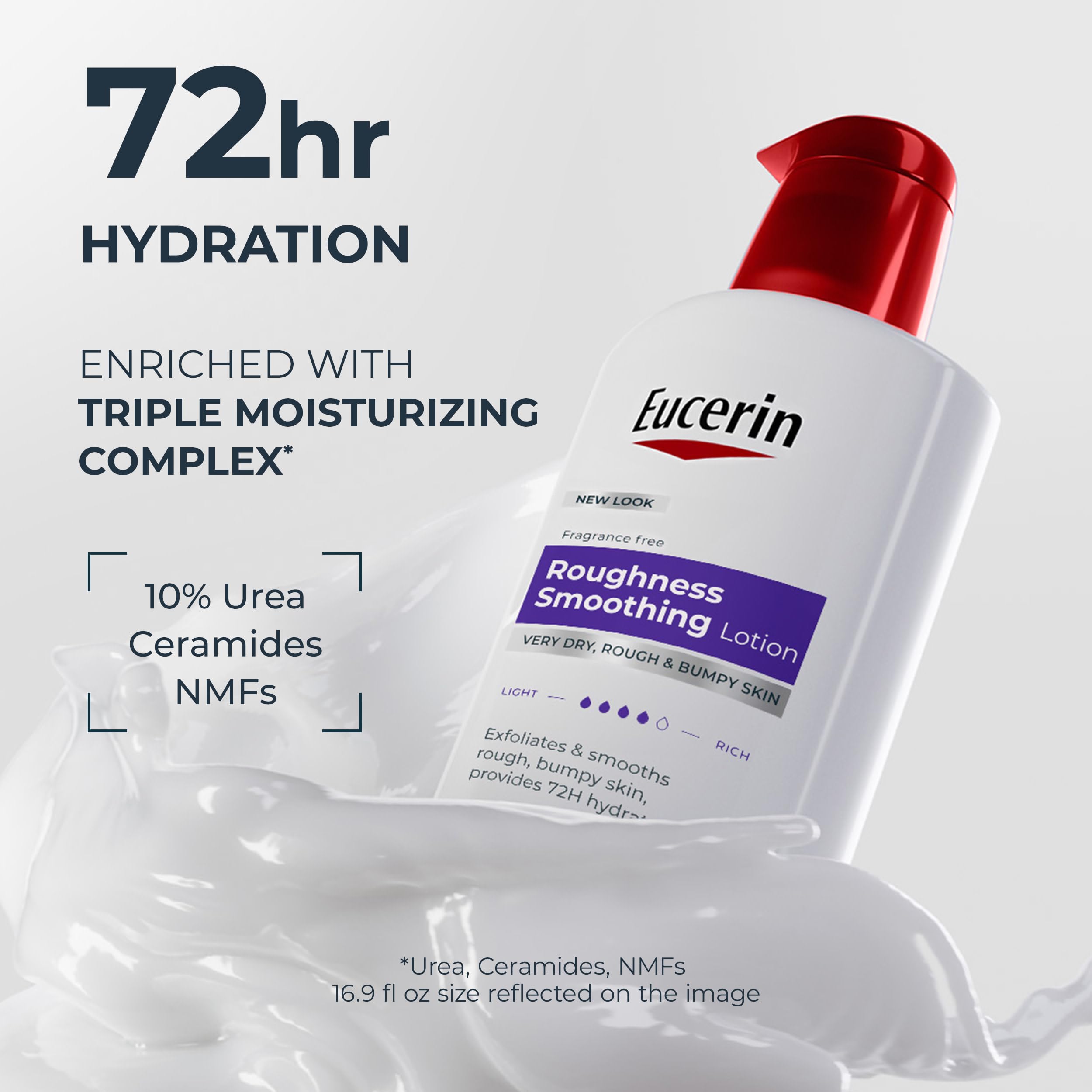 Eucerin aplicación en brazo demostrando suavidad y mejora inmediata