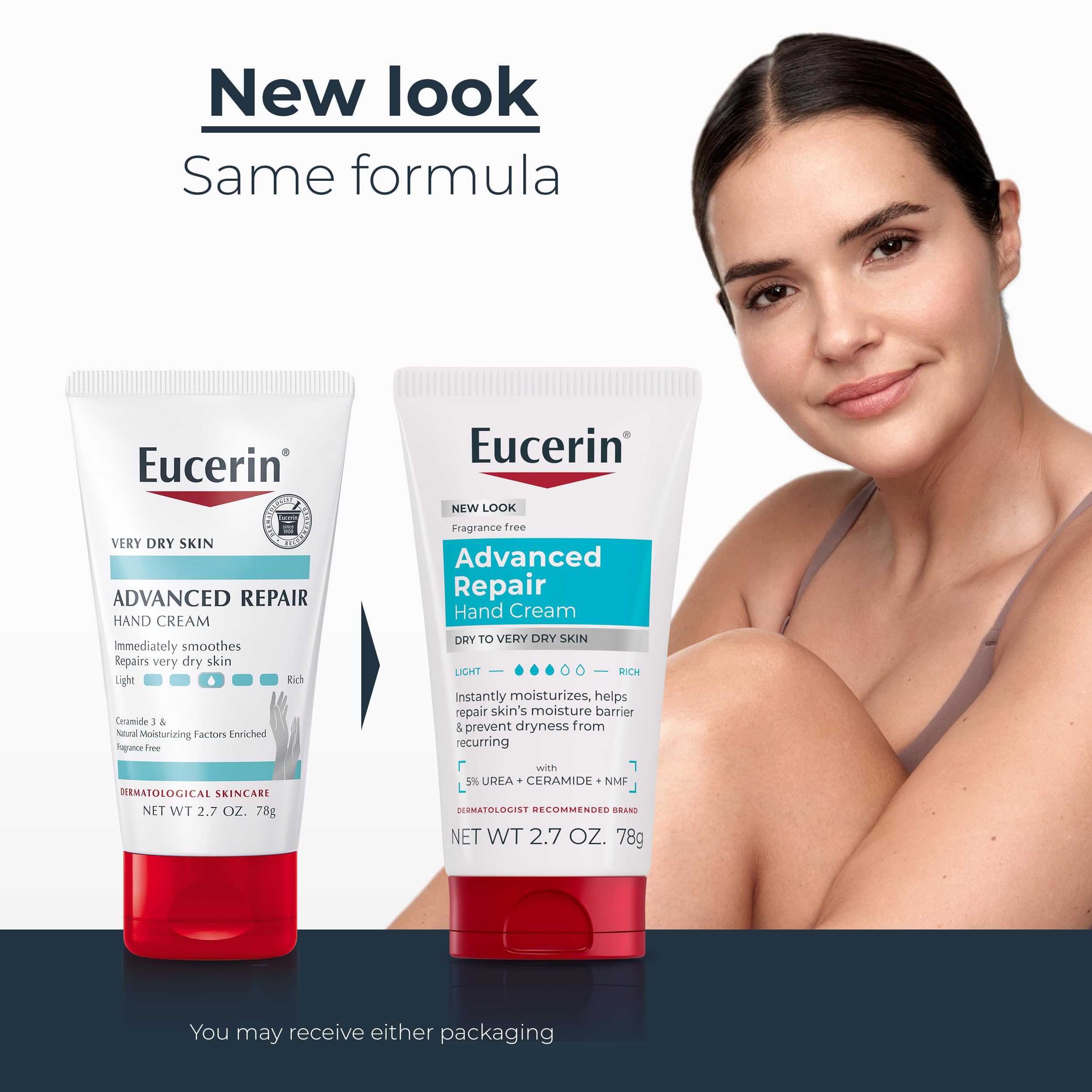 Eucerin tubo en detalle con etiqueta legible y fácil apertura
