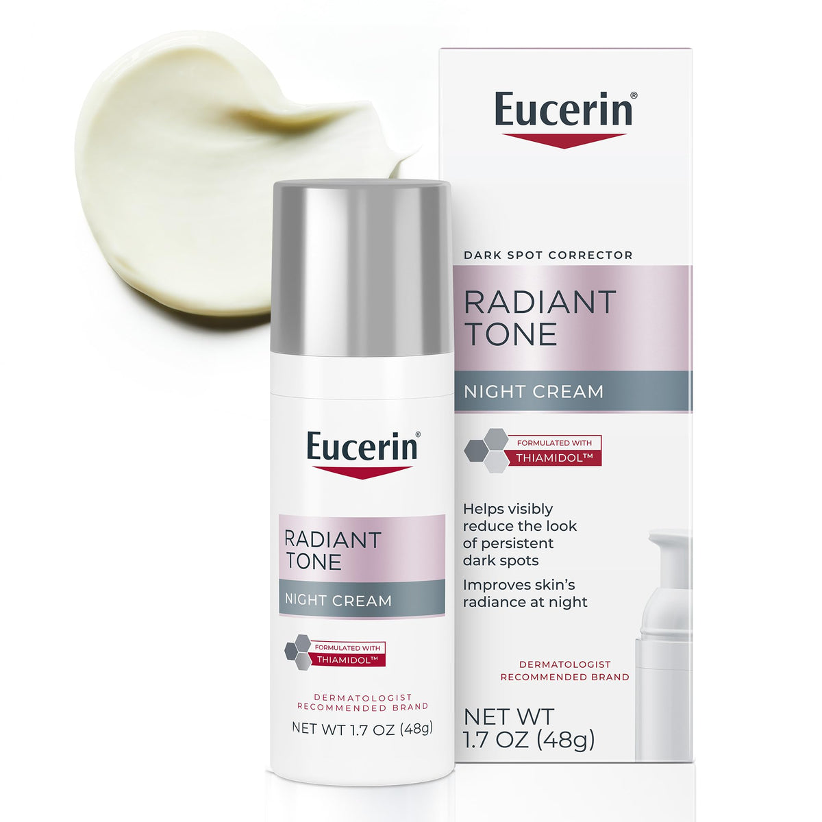Eucerin frasco frontal de la crema nocturna mostrando envase práctico y confiable