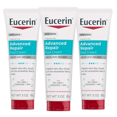 Eucerin crema para pies frente del pack mostrando tubos, hidratación duradera