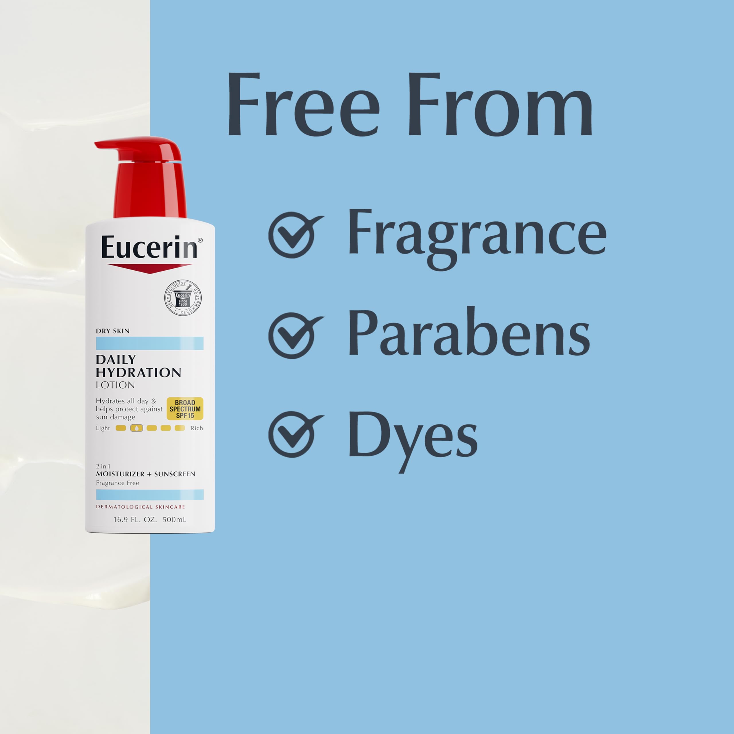 Eucerin empaque abierto que muestra botellas listas para usar