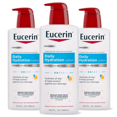 Eucerin frontal multipack mostrando tres botellas y beneficio hidratación