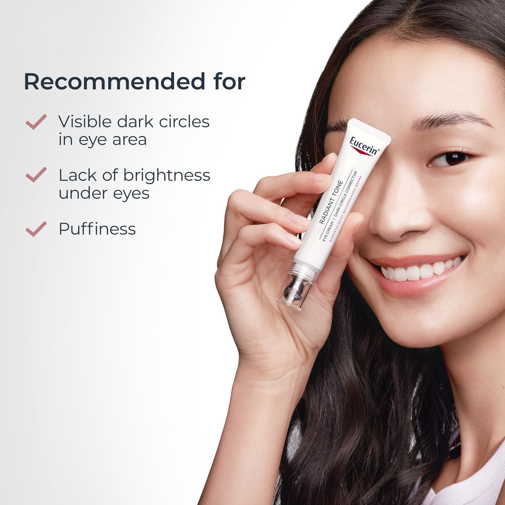 Eucerin comparación antes y después mostrando mirada más luminosa