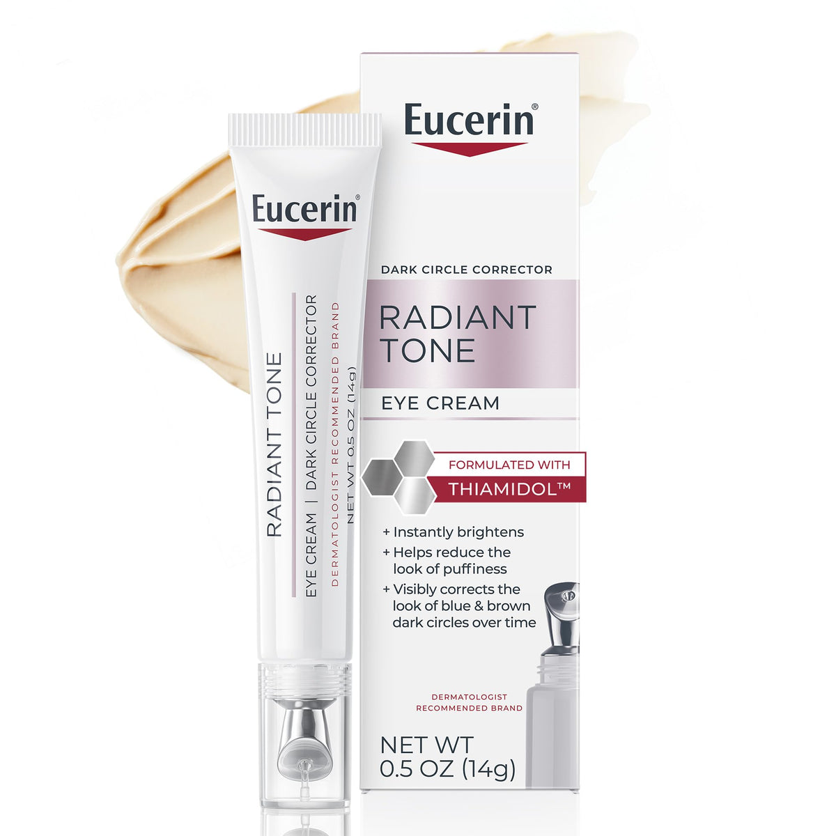 Eucerin tubo frente mostrando diseño y tamaño práctico