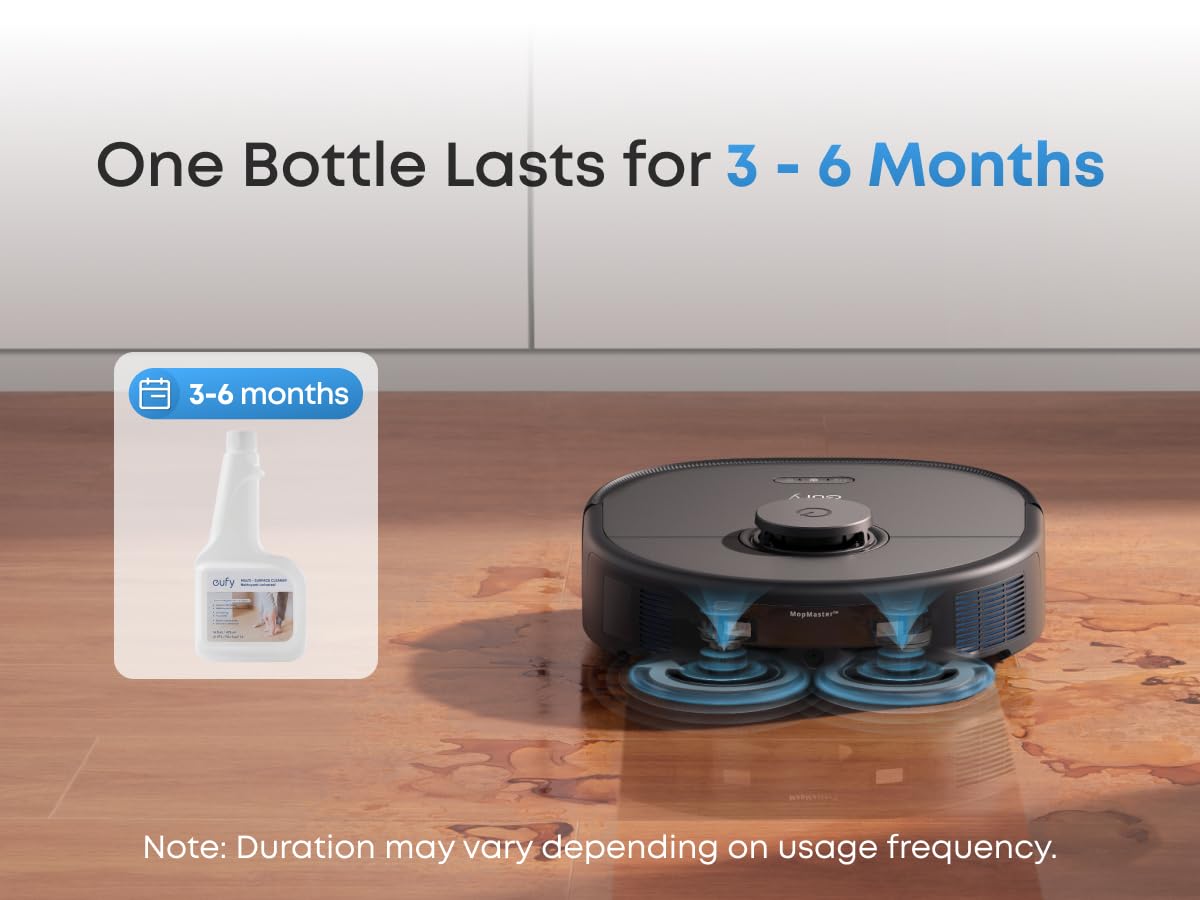 eufy botellas sobre mesa junto a accesorios de limpieza eufy