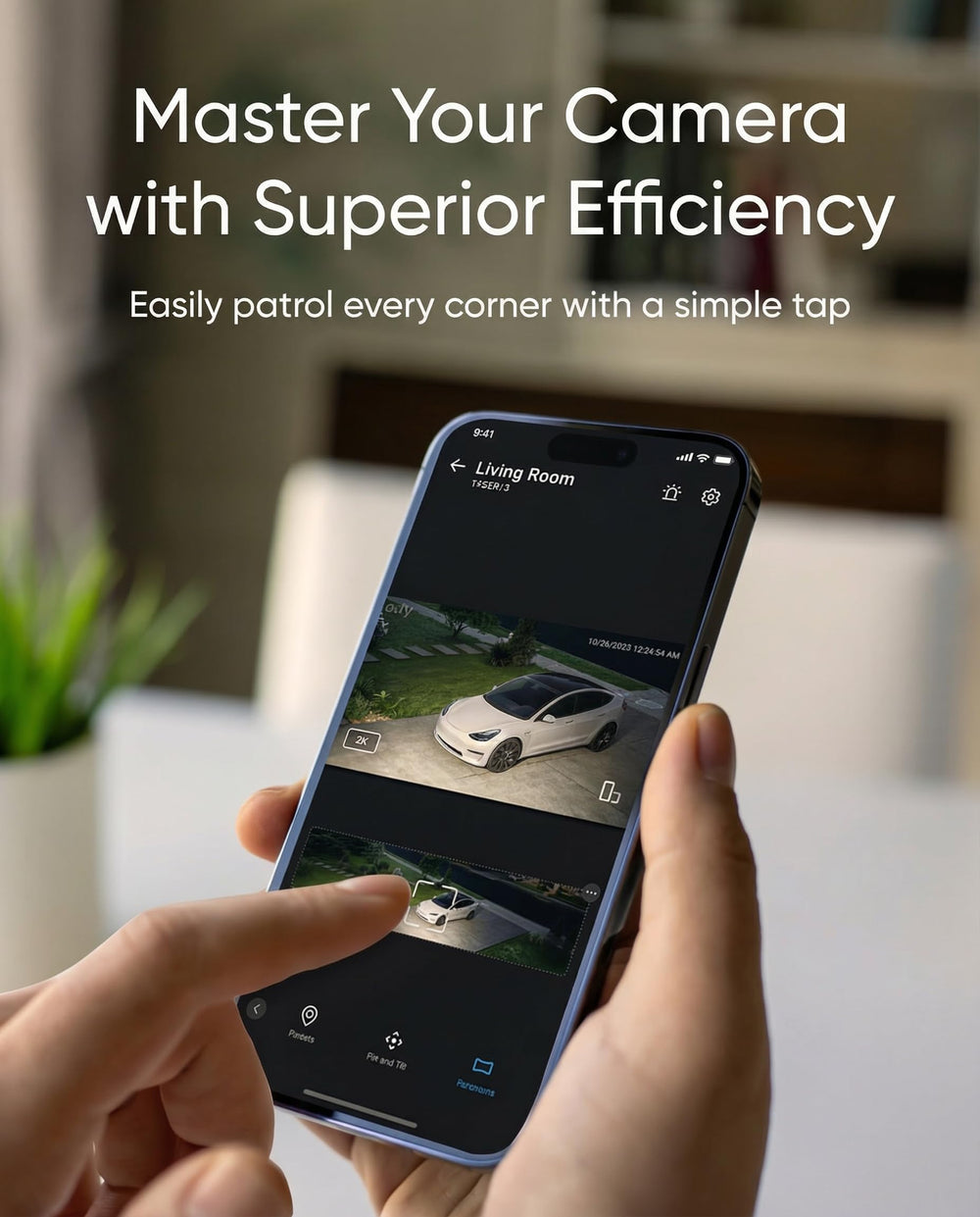 eufy Security E30 en mano mostrando tamaño compacto y fácil montaje