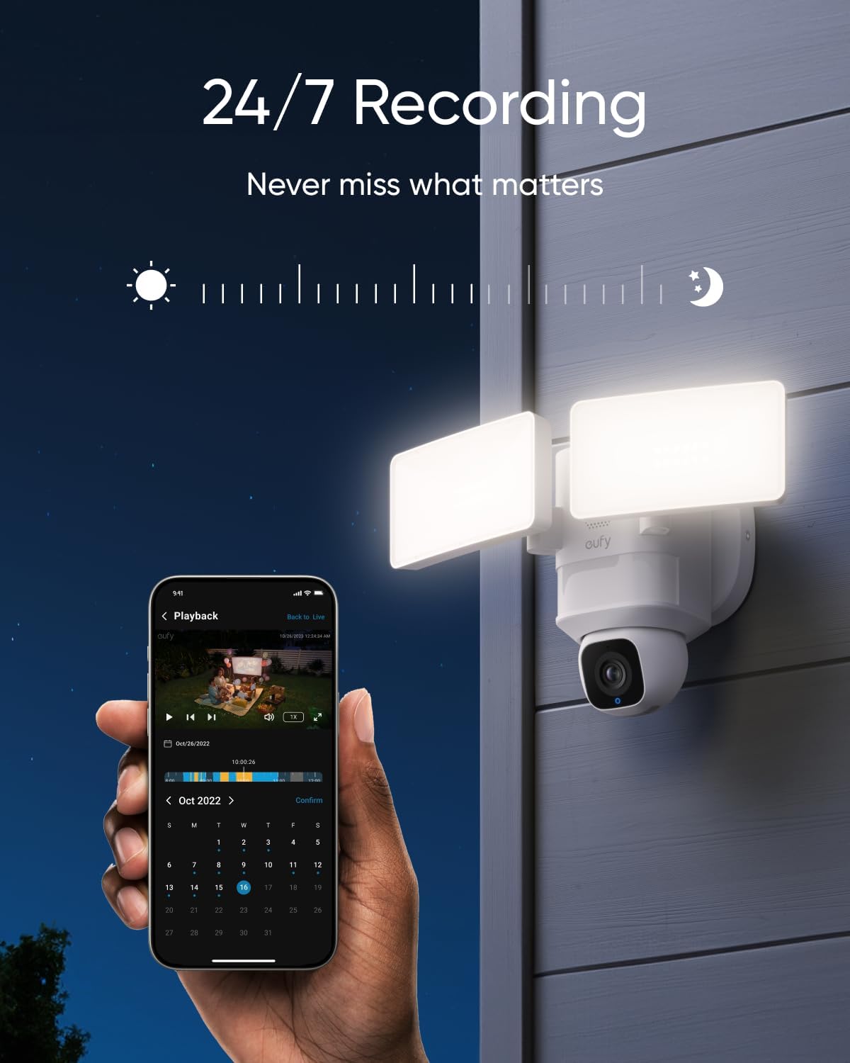 eufy Security iluminación nocturna en color mejorando visibilidad