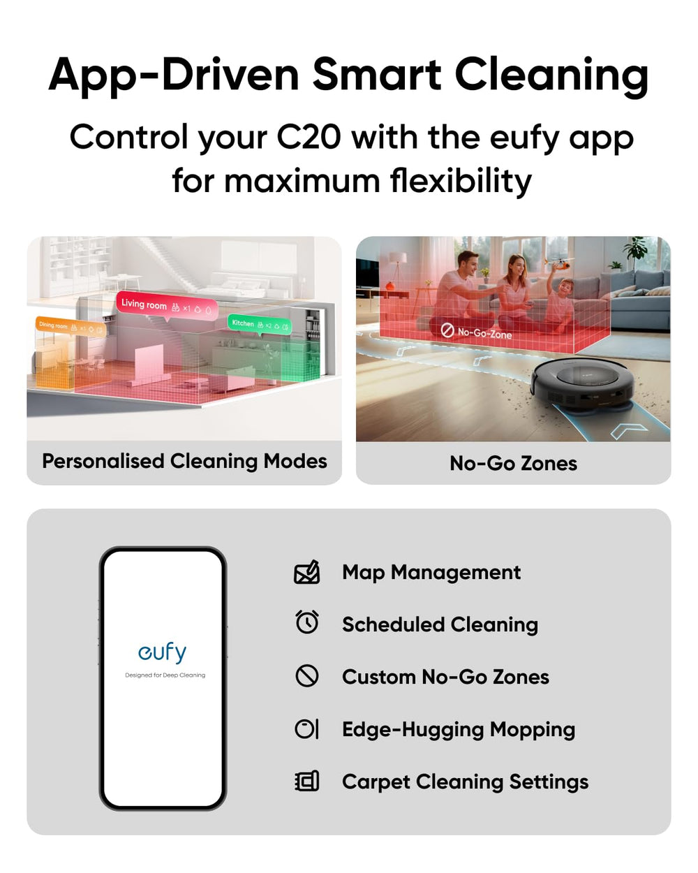 eufy junto a regla para comparar tamaño y mostrar perfil bajo