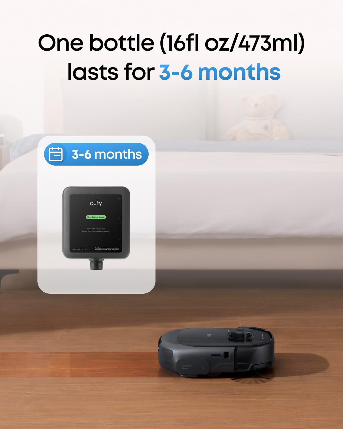 eufy robot en acción usando la solución para limpiar suelos duros