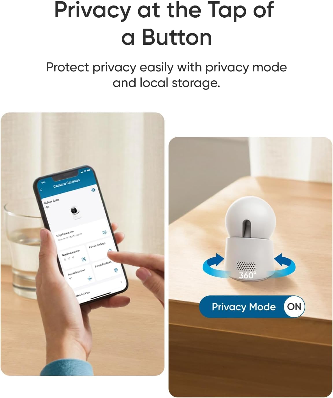 eufy Security pantalla de app mostrando vista panorámica y controles táctiles, manejo fácil