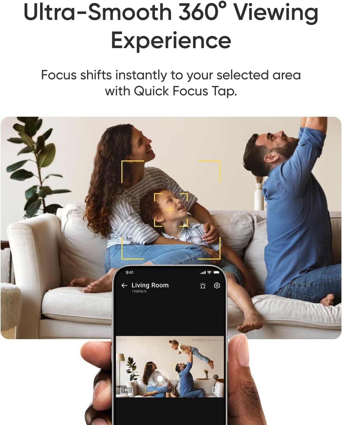 eufy Security cámara en sala supervisando mascota, monitorización desde casa