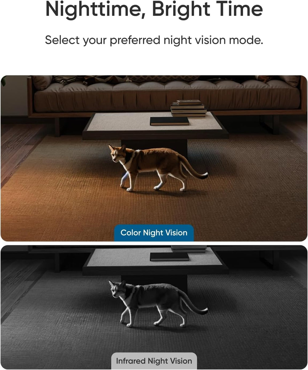 eufy Security spotlight encendido iluminando habitación, mejor visión nocturna