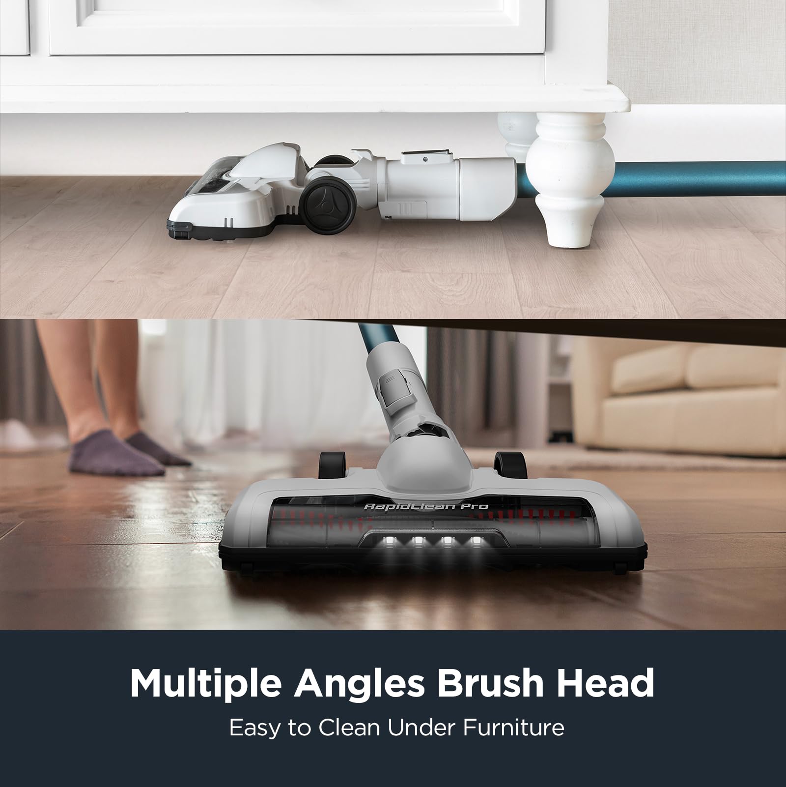 Eureka RapidClean Pro en uso sobre sofá removiendo pelos y migas