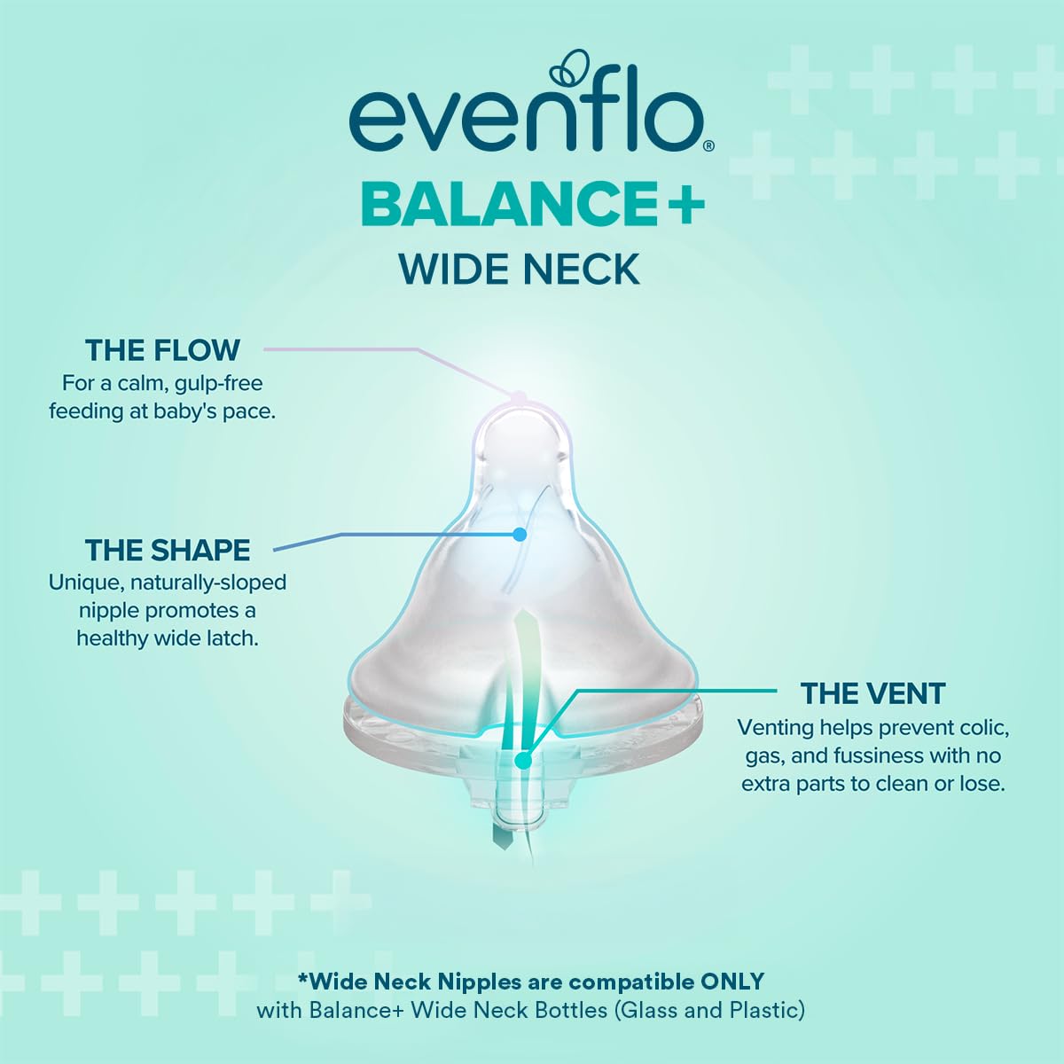Evenflo biberón con pezón de base ancha para agarre natural