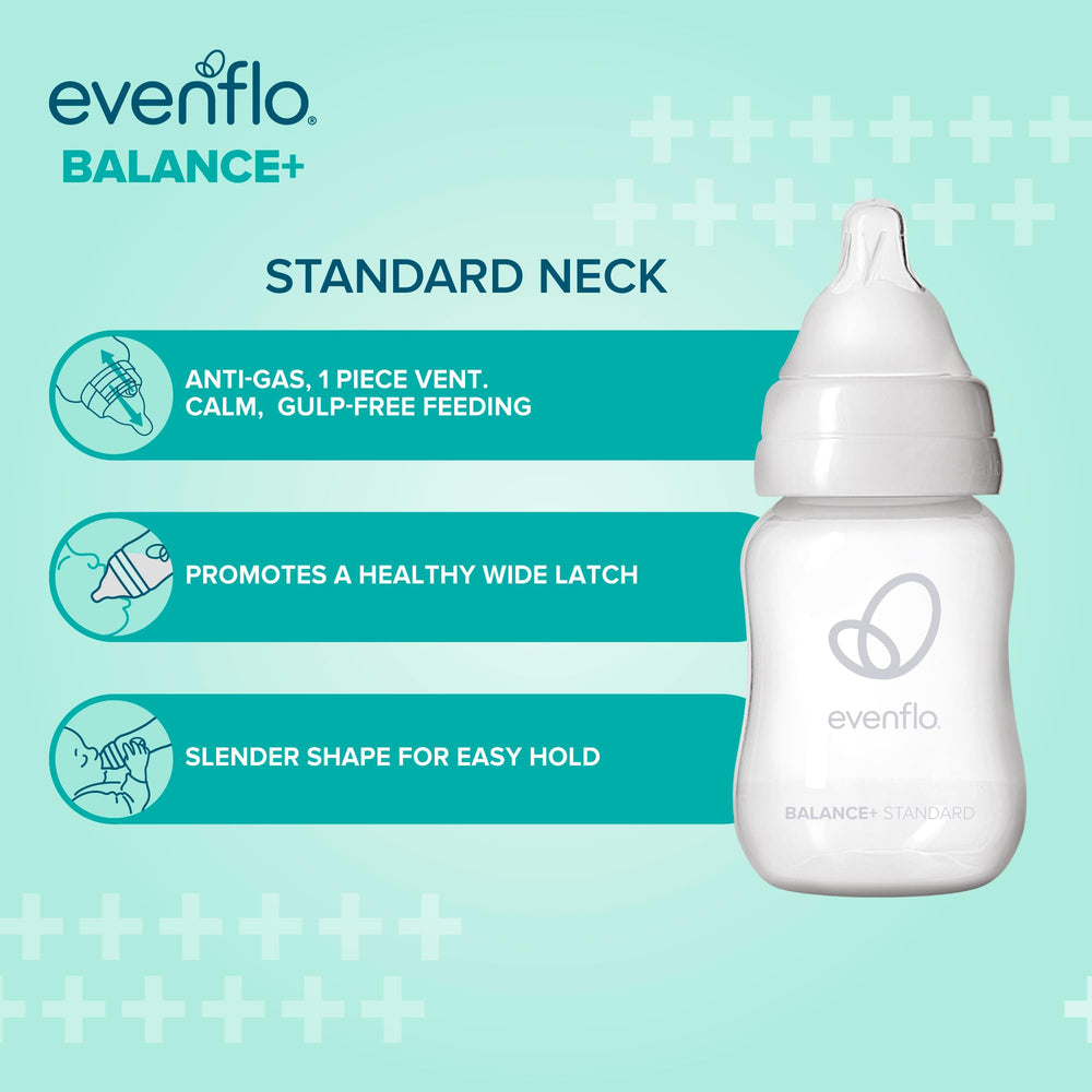 Evenflo bottle disassembled into three parts for easy cleaning