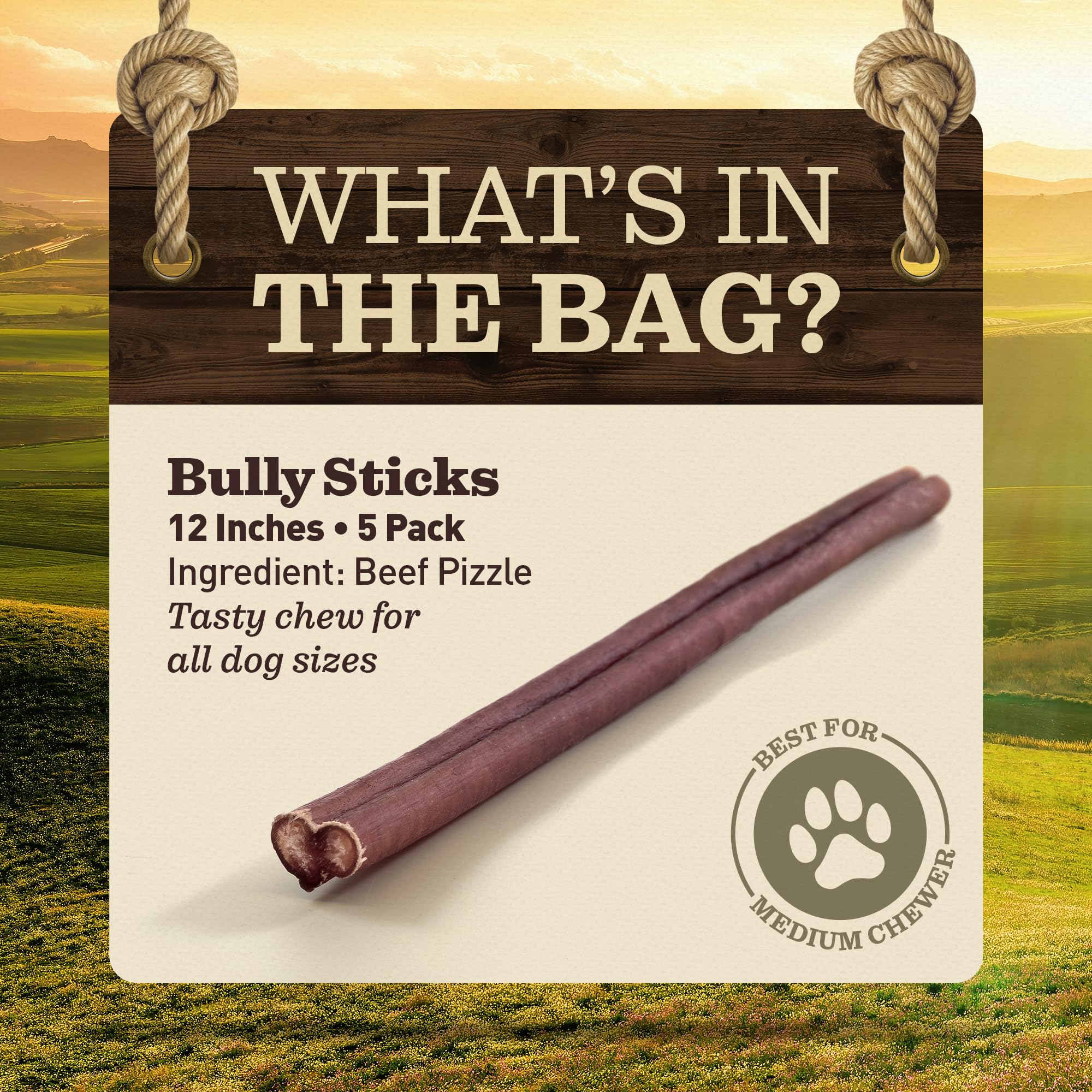EVER FARM primer plano de la textura del bully stick, evidencia durabilidad y seguridad