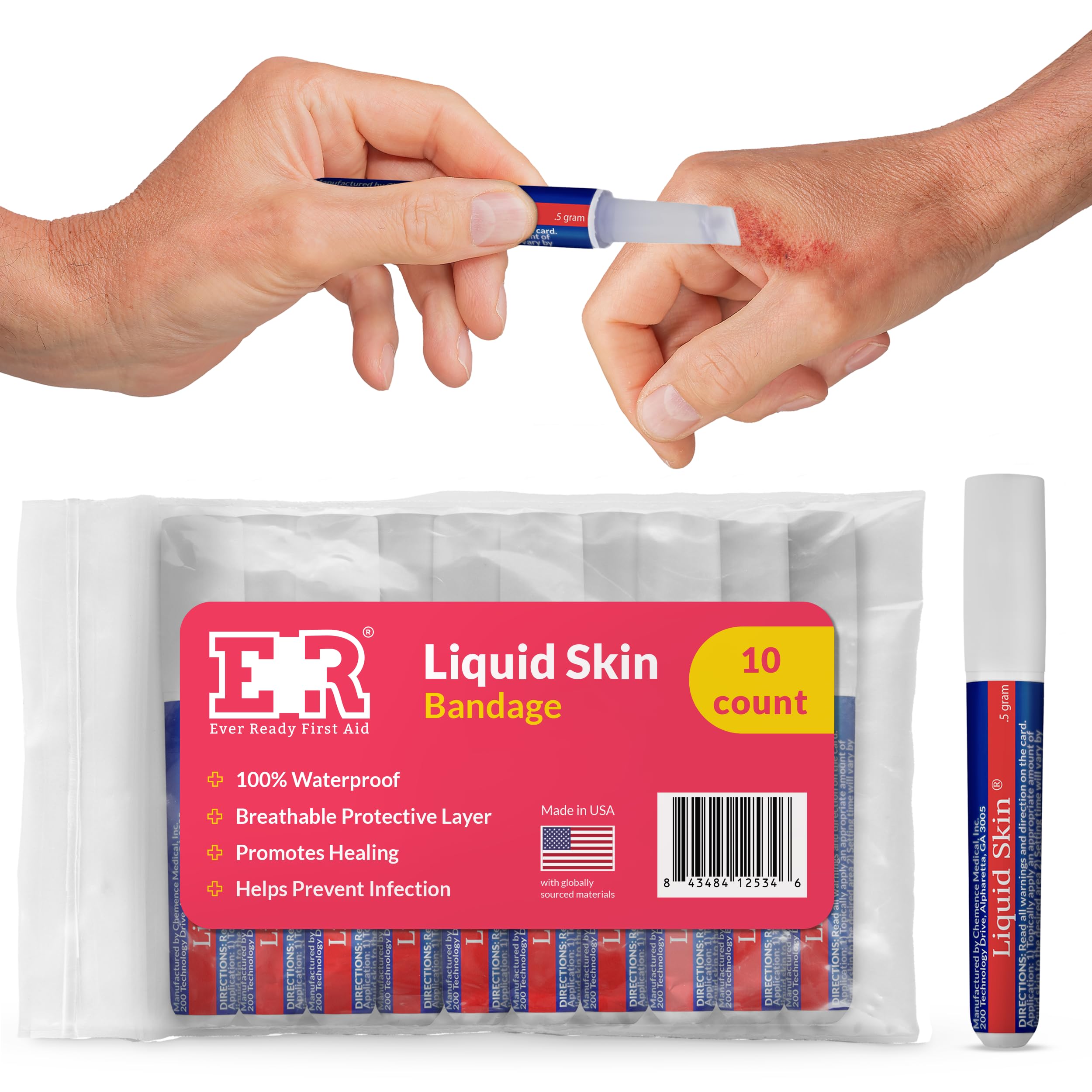 Ever Ready First Aid frente del empaque mostrando 10 pipetas y beneficios