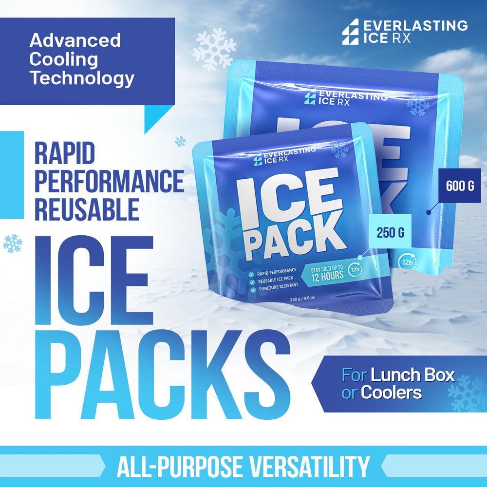 Everlasting Ice RX cuatro compresas apiladas listas, diseño reutilizable y compacto
