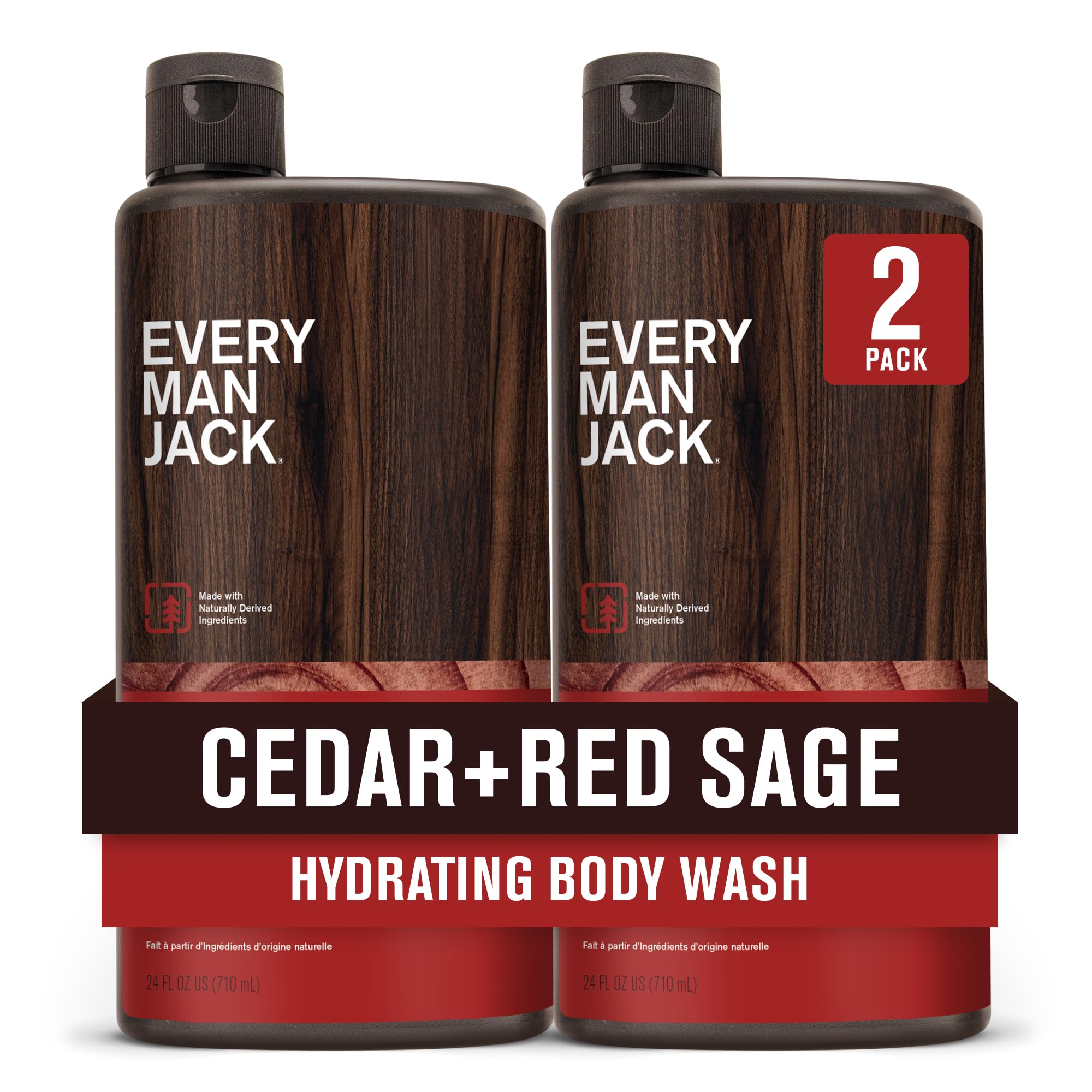 Every Man Jack front packaging showing cedar red sage scent and moisturizing benefits