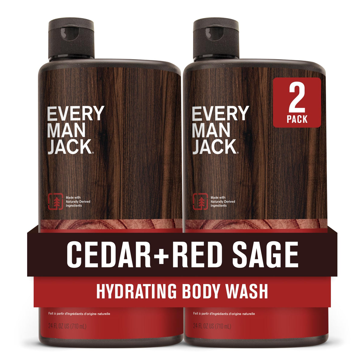 Every Man Jack front packaging showing cedar red sage scent and moisturizing benefits