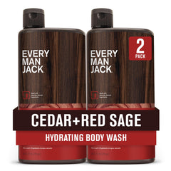 Every Man Jack front packaging showing cedar red sage scent and moisturizing benefits