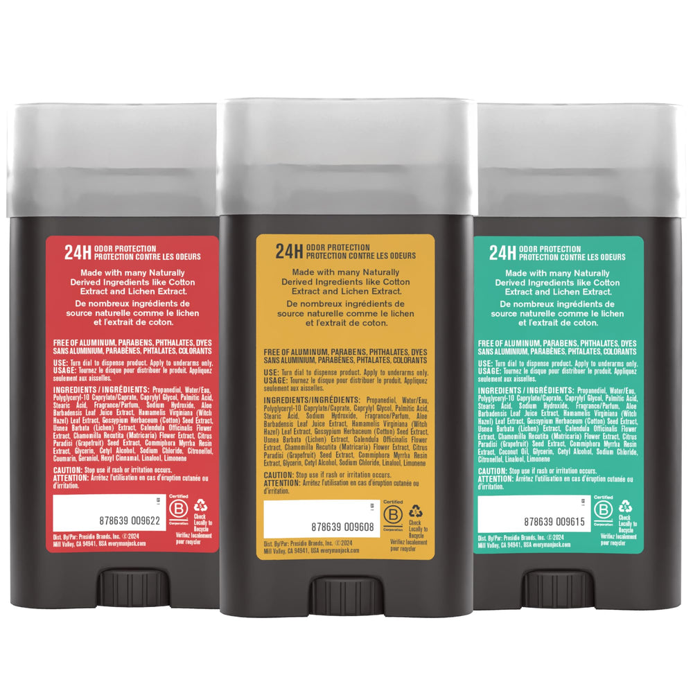Every Man Jack envase con indicación 50% PCR y símbolo reciclable, opción más sostenible