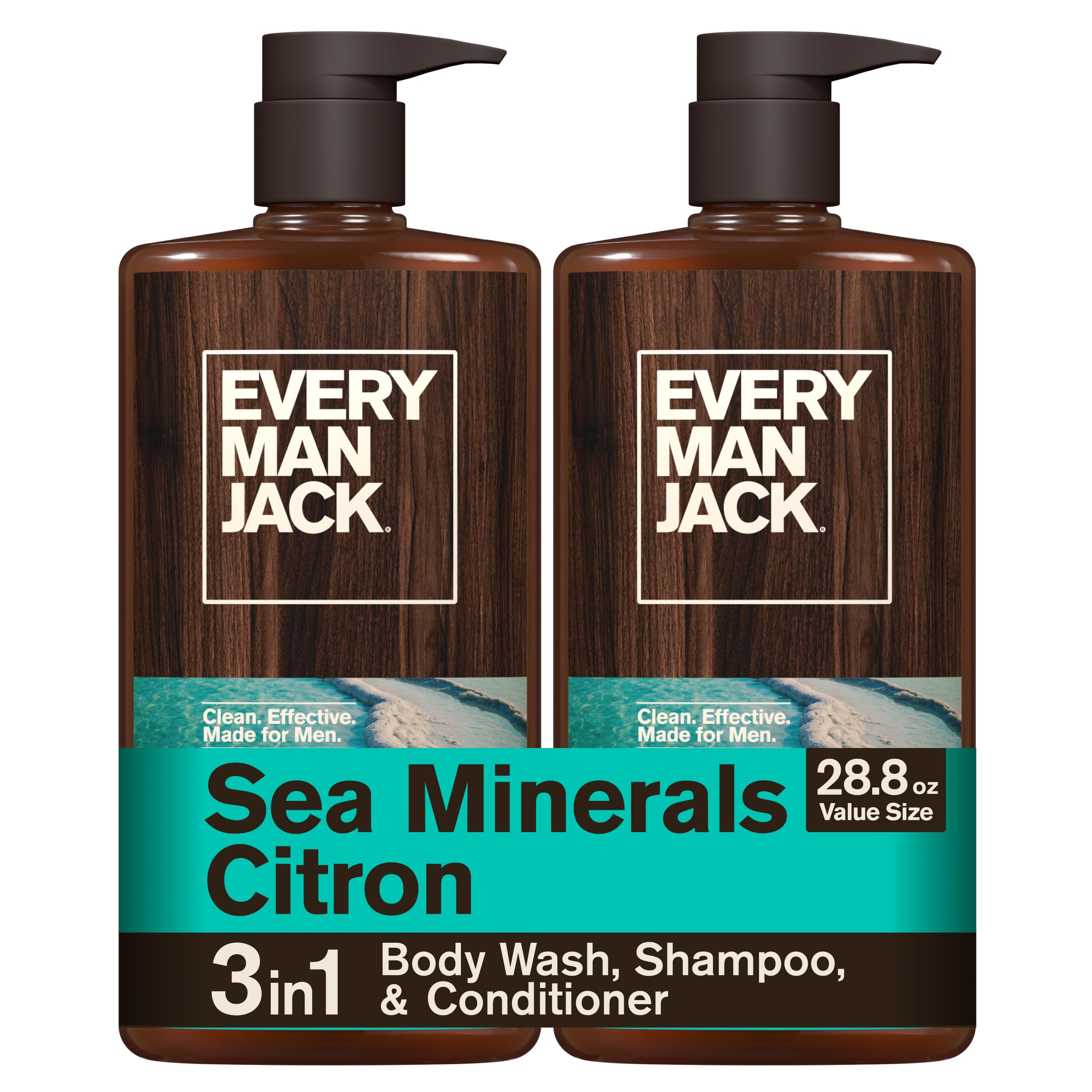 Every Man Jack frente del envase Sea Minerals Citron mostrando tamaño y etiqueta