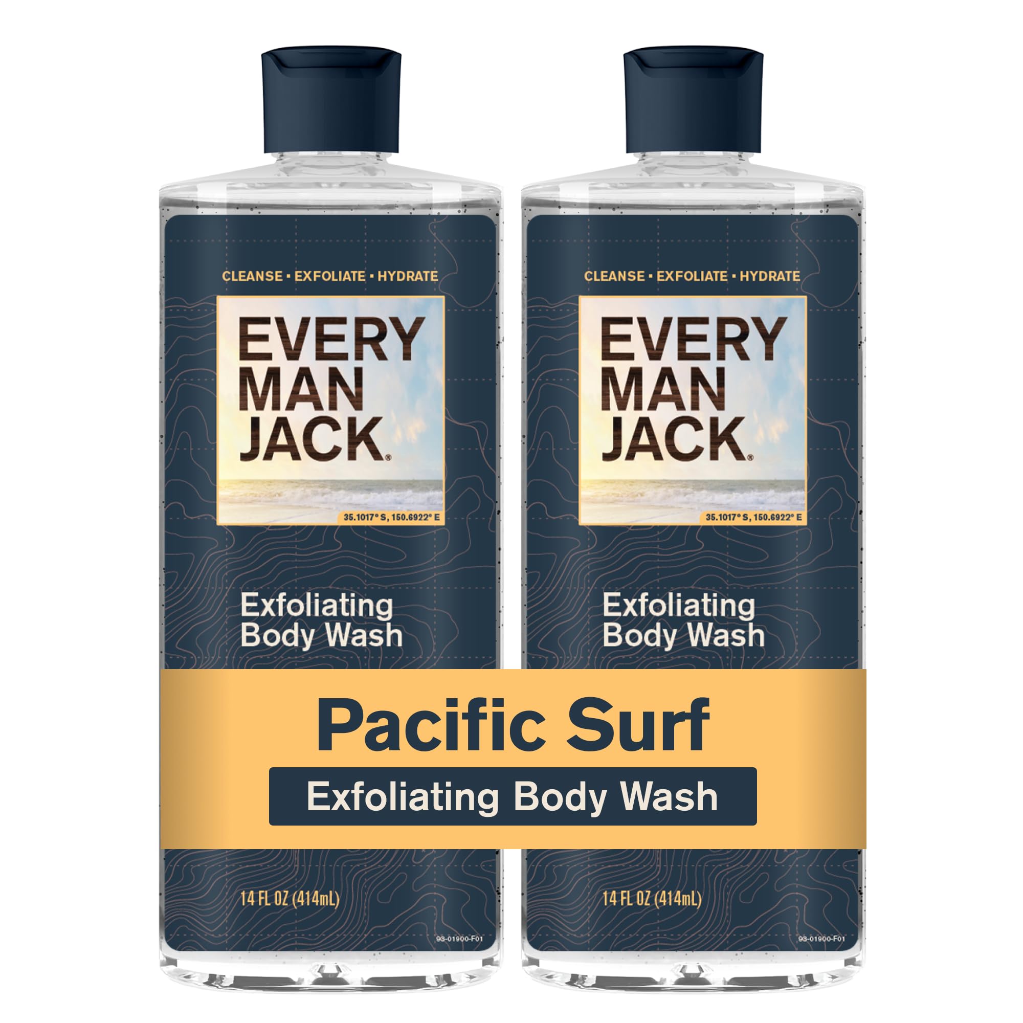Every Man Jack frente del envase mostrando diseño y beneficio de limpieza