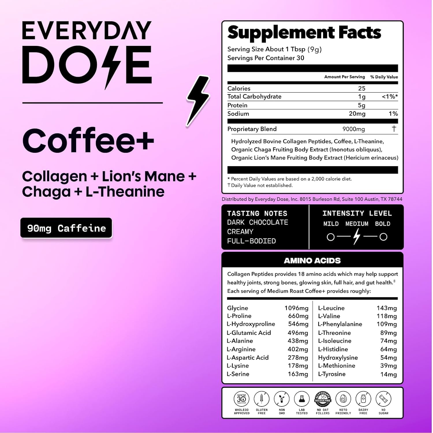 Everyday Dose polvo de café de hongos en primer plano con textura cremosa