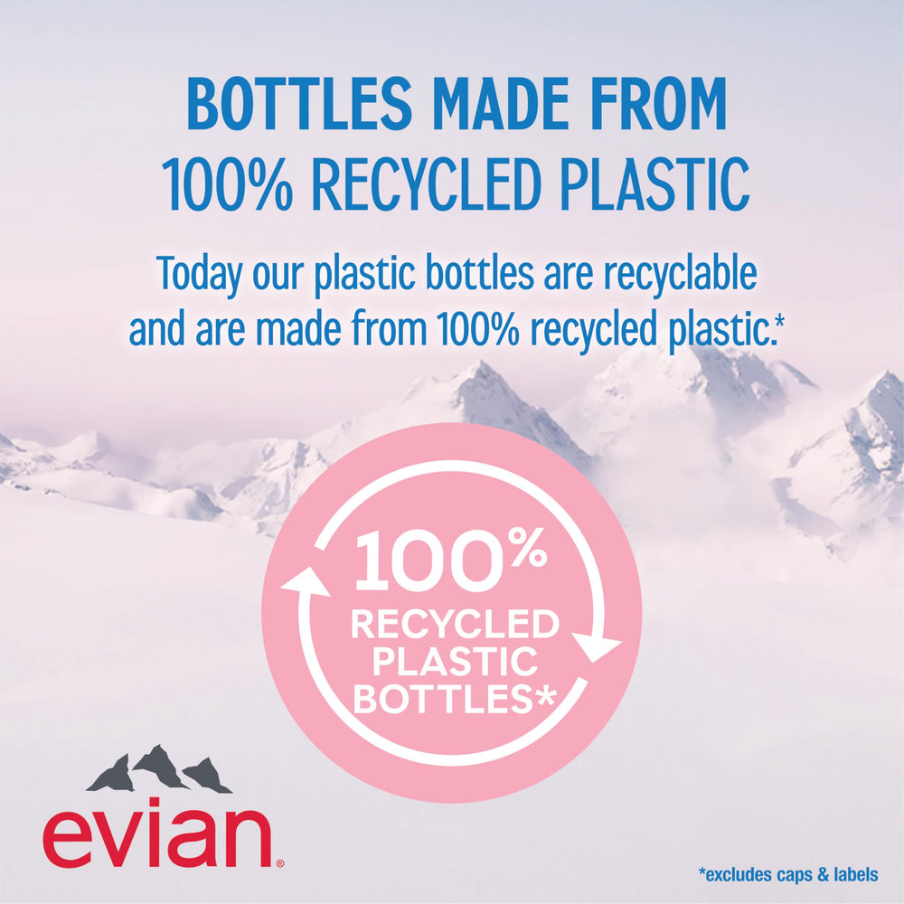 evian botella 750ml en mano mostrando tamaño y capacidad útil