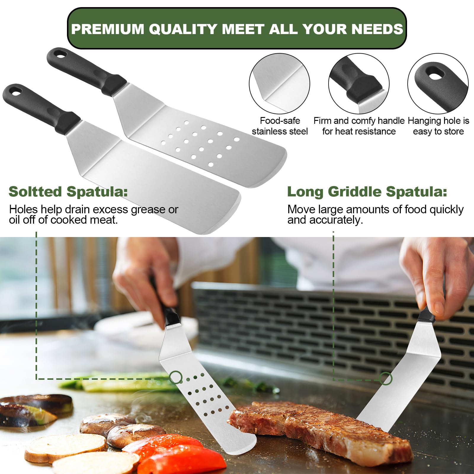 EWFEN close-up of enlarged stainless-steel spatula showing sturdy edge