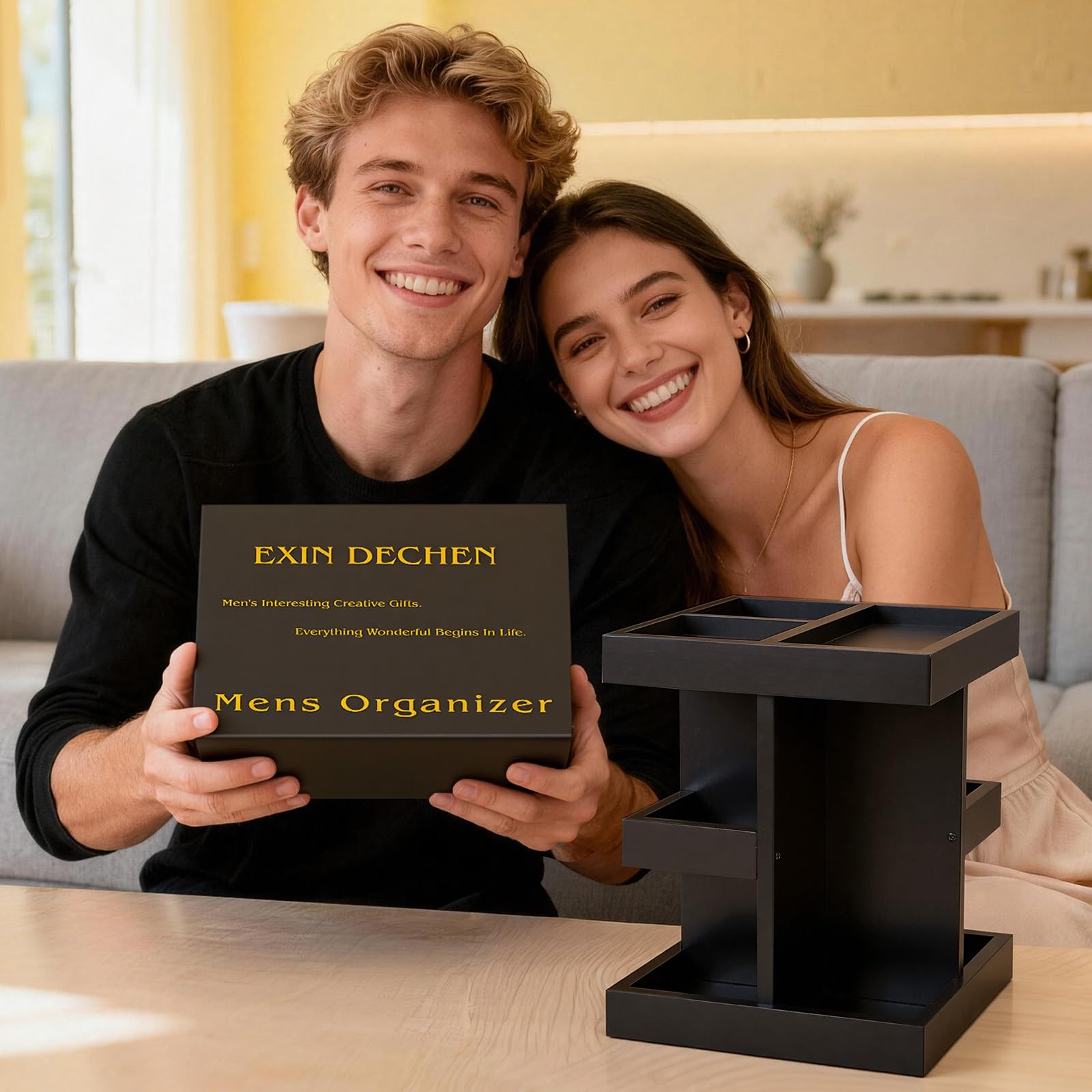EXIN DECHEN detalle del diseño artístico en negro, aporta estilo al tocador