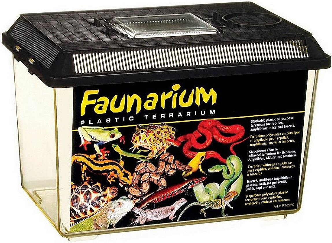 Exo Terra faunarium frontal mostrando cierre transparente y fácil observación