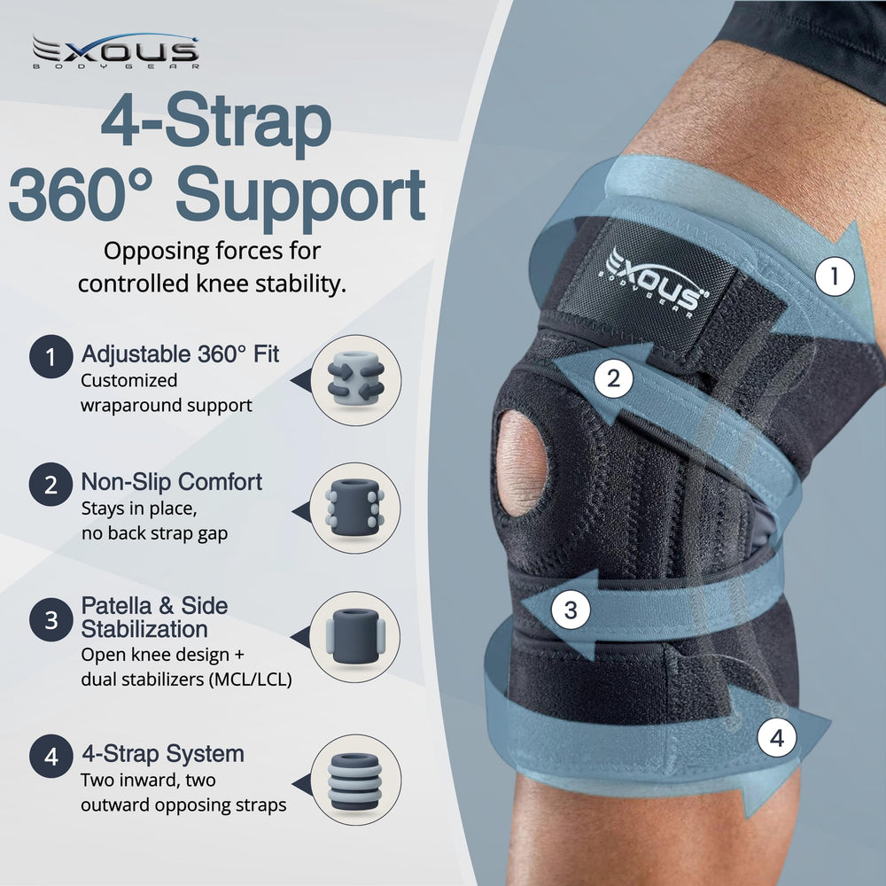 EXOUS BODYGEAR close-up de las cuatro correas ajustables para estabilidad