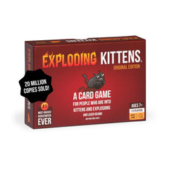 Exploding Kittens frente de la caja mostrando diseño y conveniencia de transporte