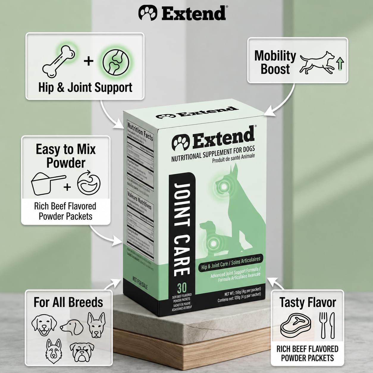 Extend polvo convertido en salsa con agua para perros exigentes