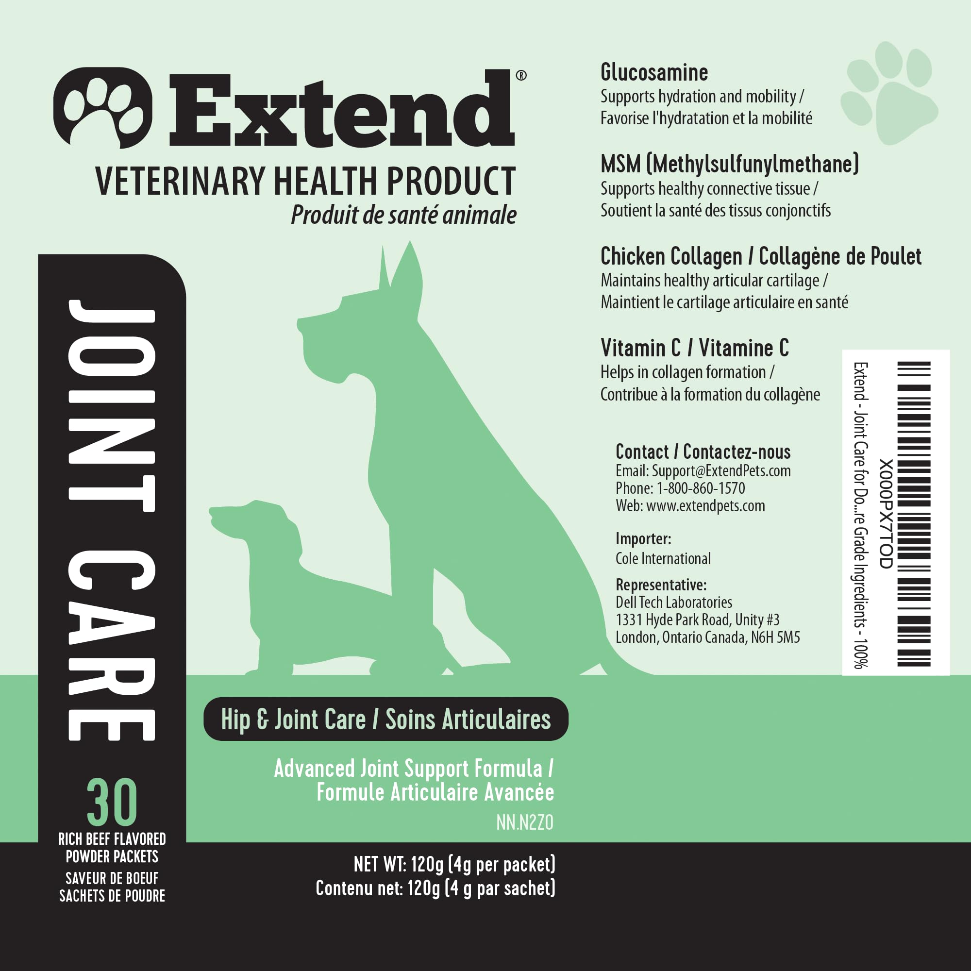 Extend administrado a perro pequeño para soporte articular diario