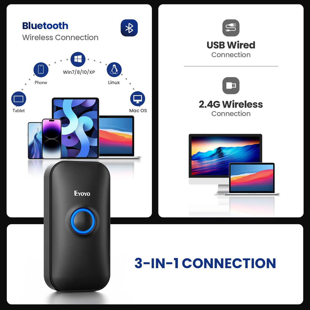 Eyoyo en modo Bluetooth junto a un smartphone, conexión inalámbrica estable