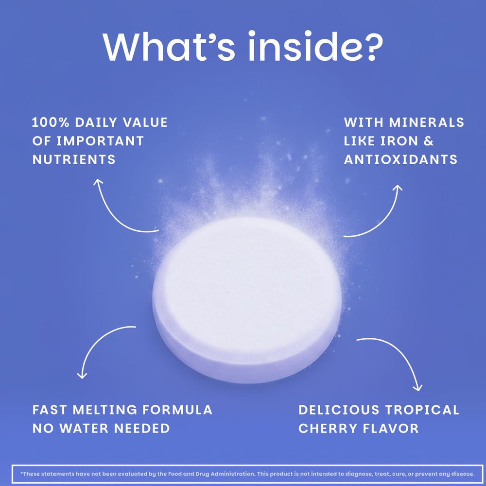 Persona usando EZ Melts sin agua, marca EZ Melts para consumo cómodo