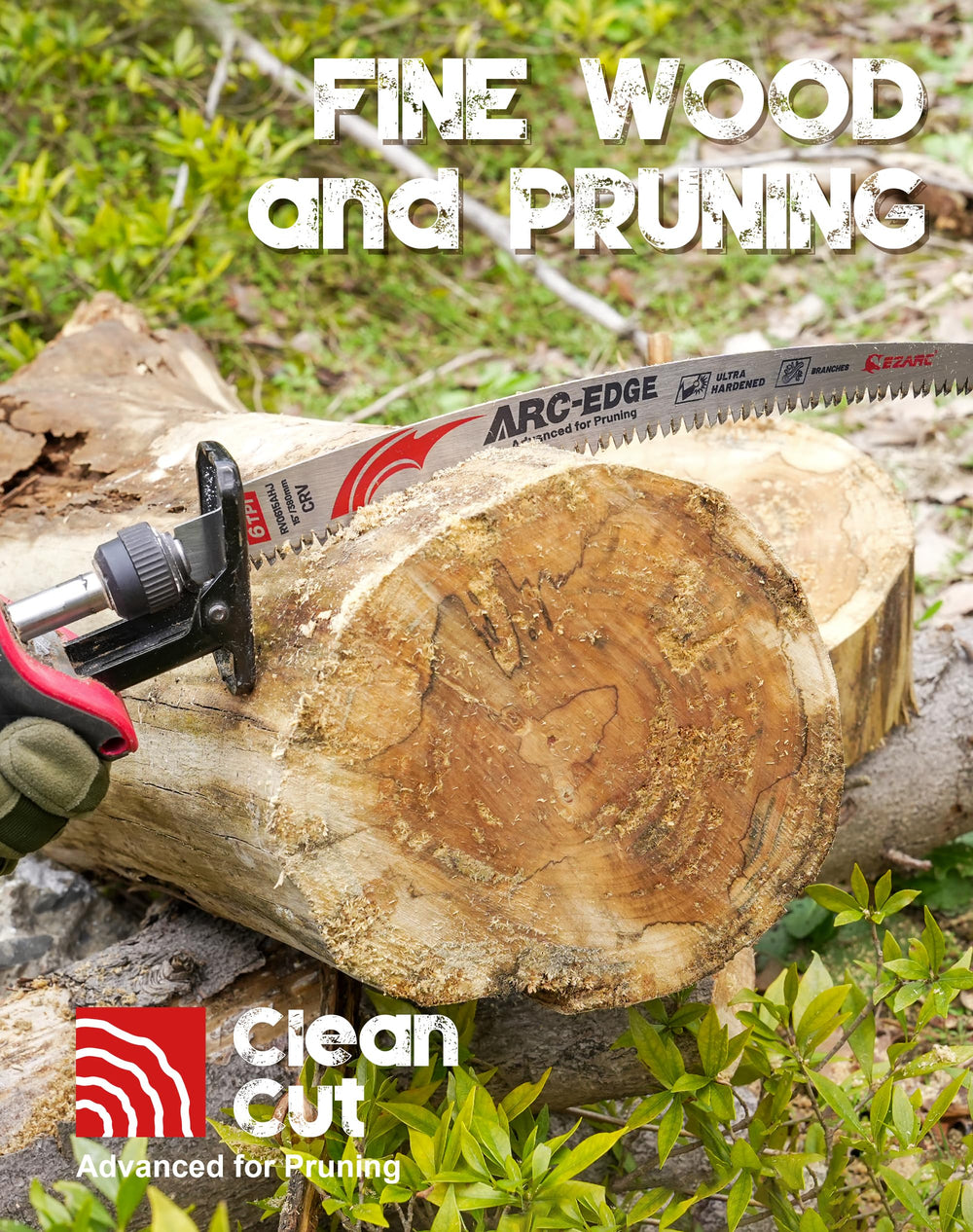 EZARC blade cutting through thick branch illustrating speed and reduced binding