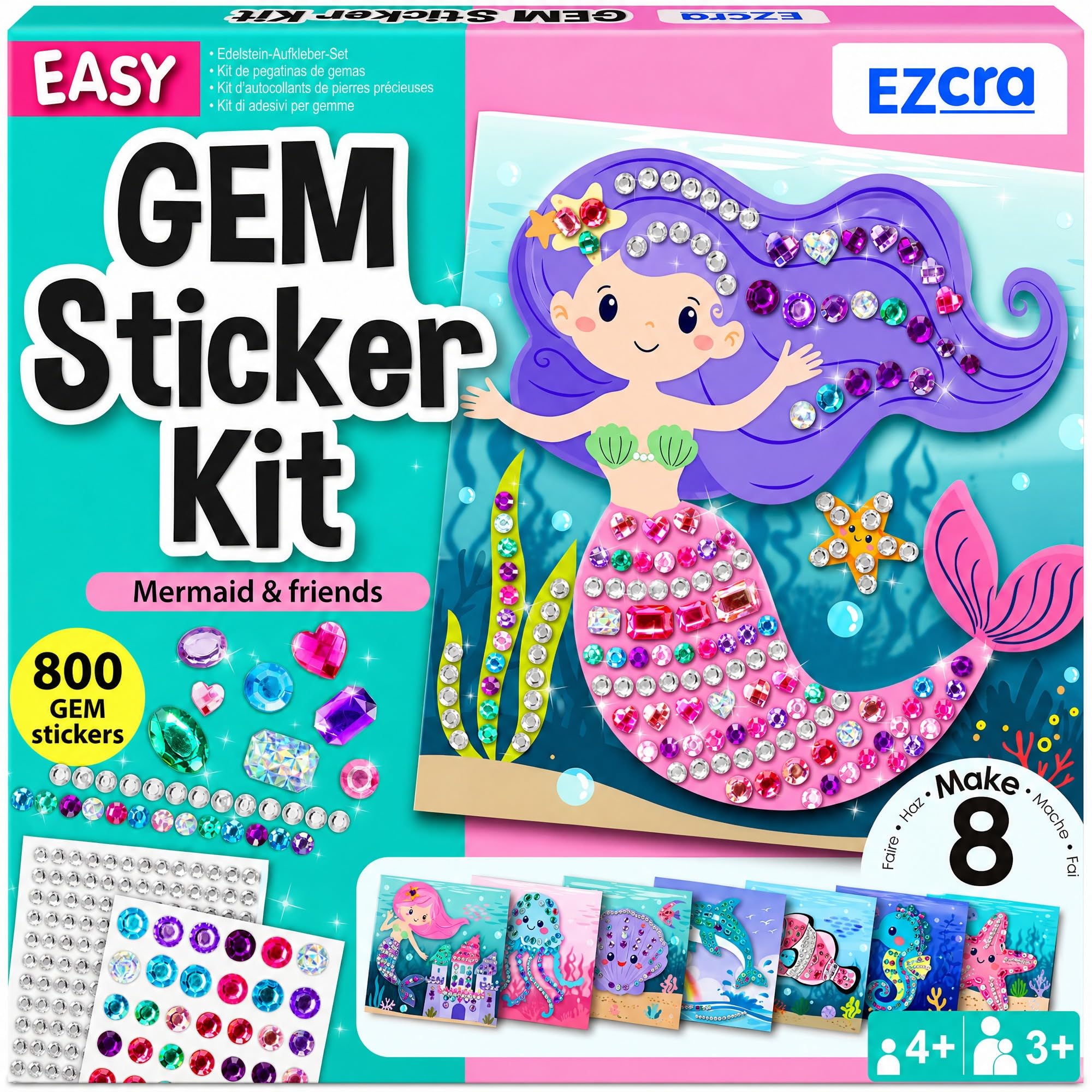 EZCRA packaging frontal con 800 pegatinas mostrando temas marinos y atractivo para regalo