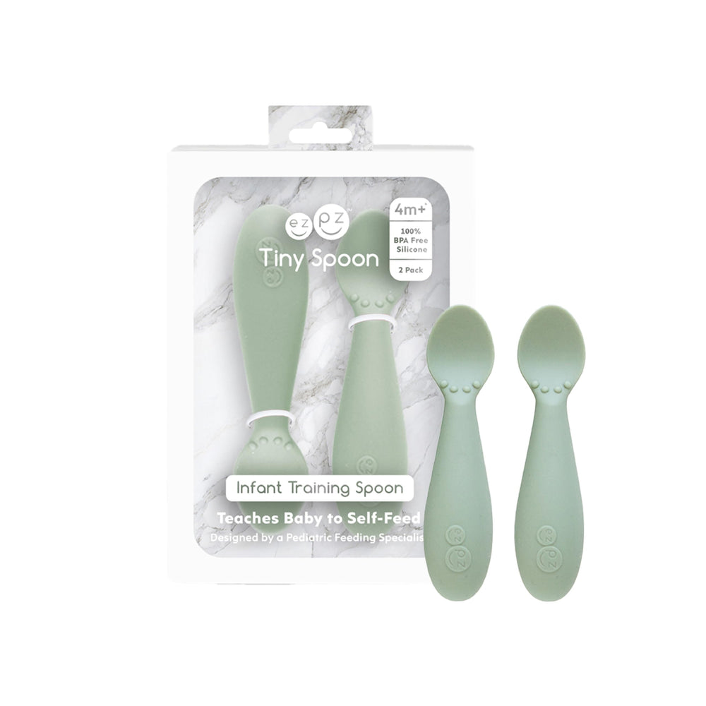 ezpz cuchara tiny spoon frontal del pack, diseño seguro para bebés