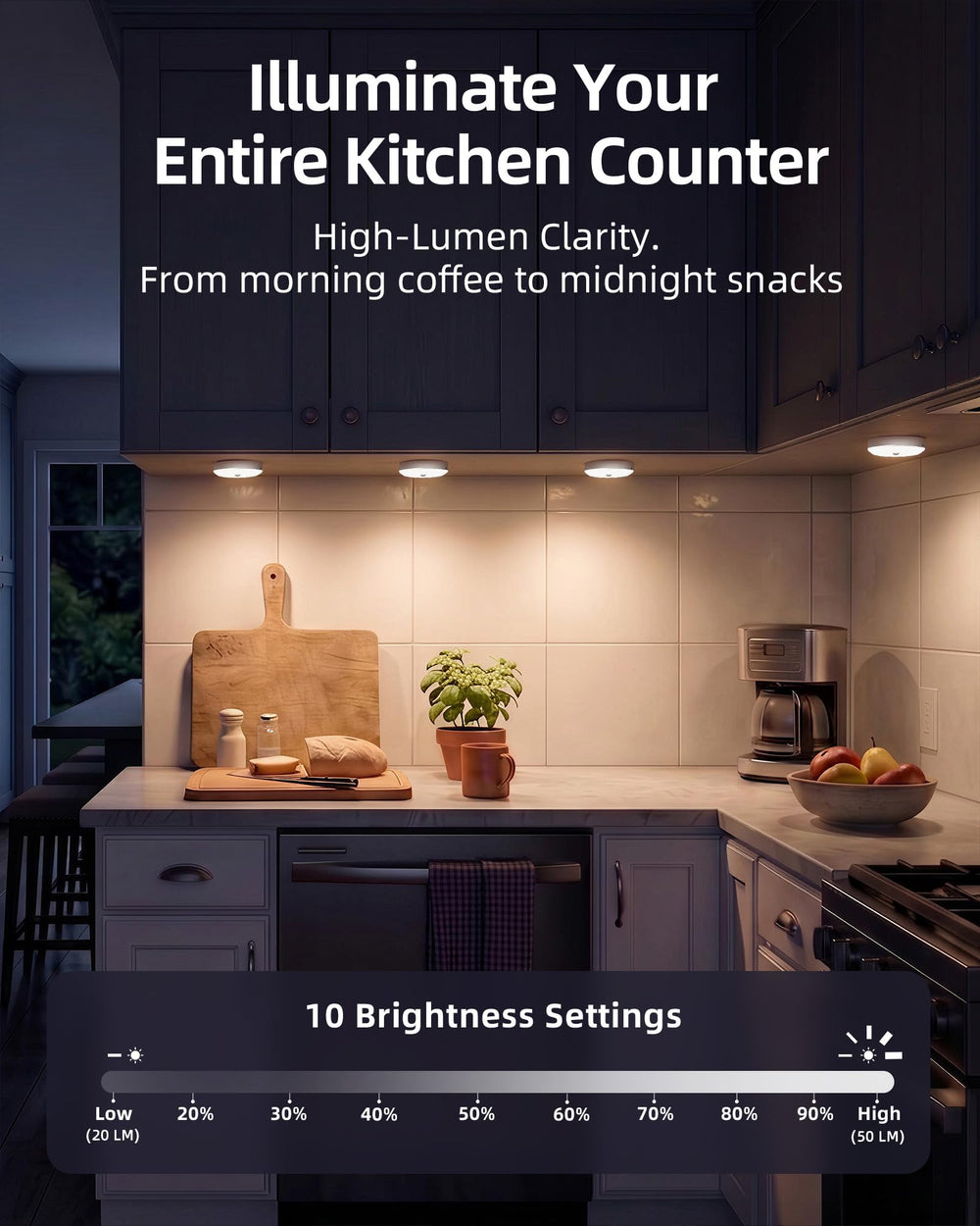 EZVALO luz instalada bajo mueble de cocina mejorando visibilidad en encimera