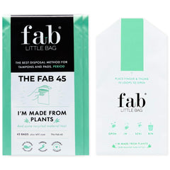 Fab Little Bag paquete frontal mostrando 45 bolsas, discreción inmediata