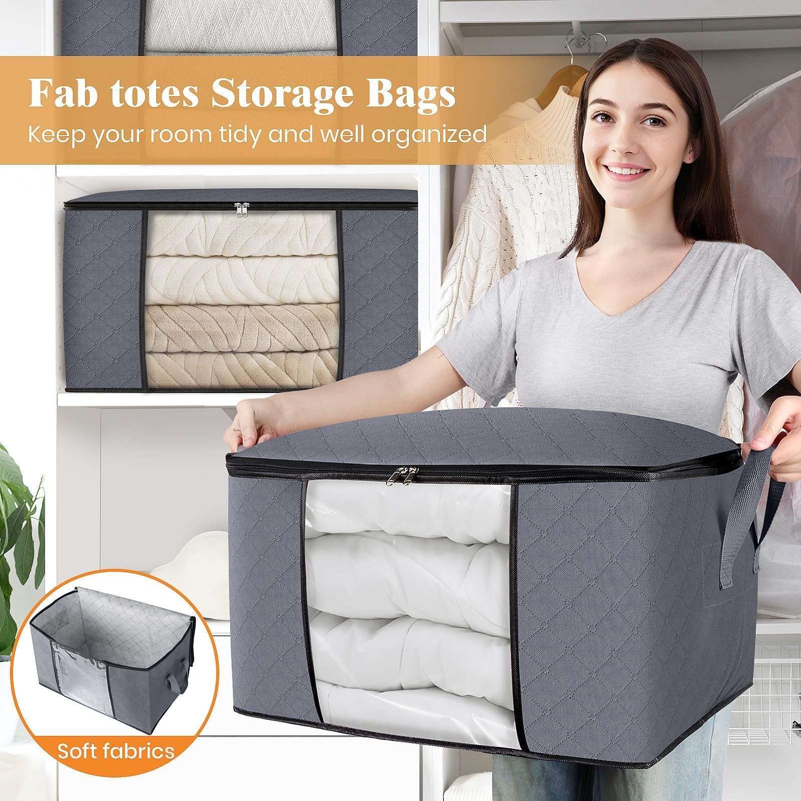 Fab totes apiladas en estantería ahorrando espacio y manteniendo orden